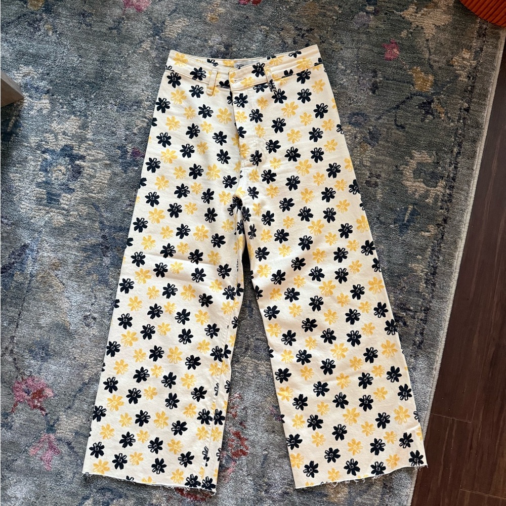 Zara Floral Marine Straight Jeans
